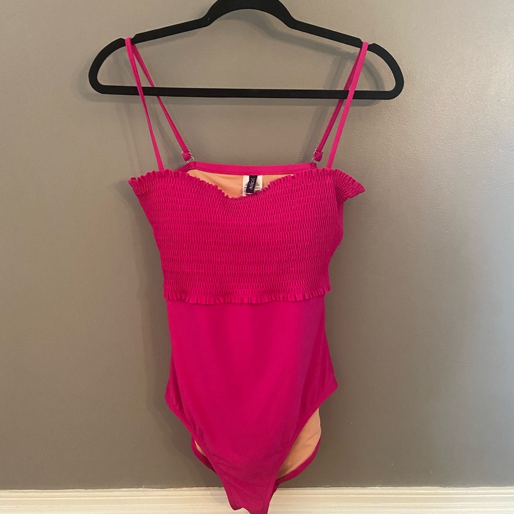 NWOT J Crew one piece bathing suit smocked magenta size medium